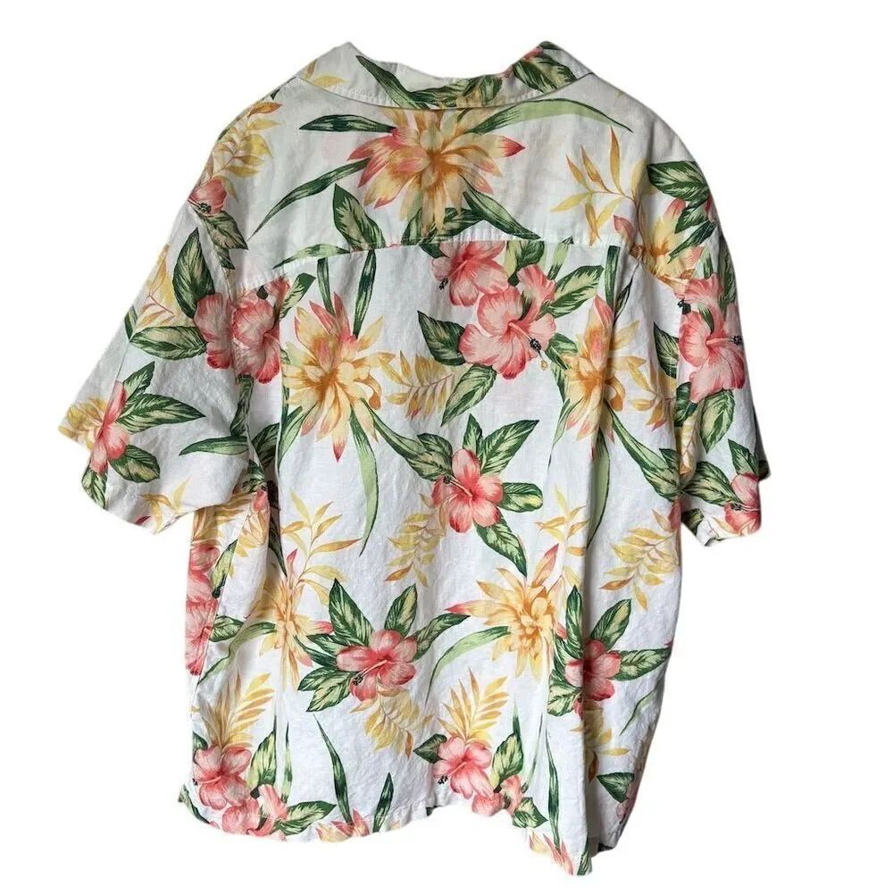 Caribbean Men's 3XB Hawaiian Floral Button-Up Shirt Multicolor Linen Blend - Picture 2 of 6